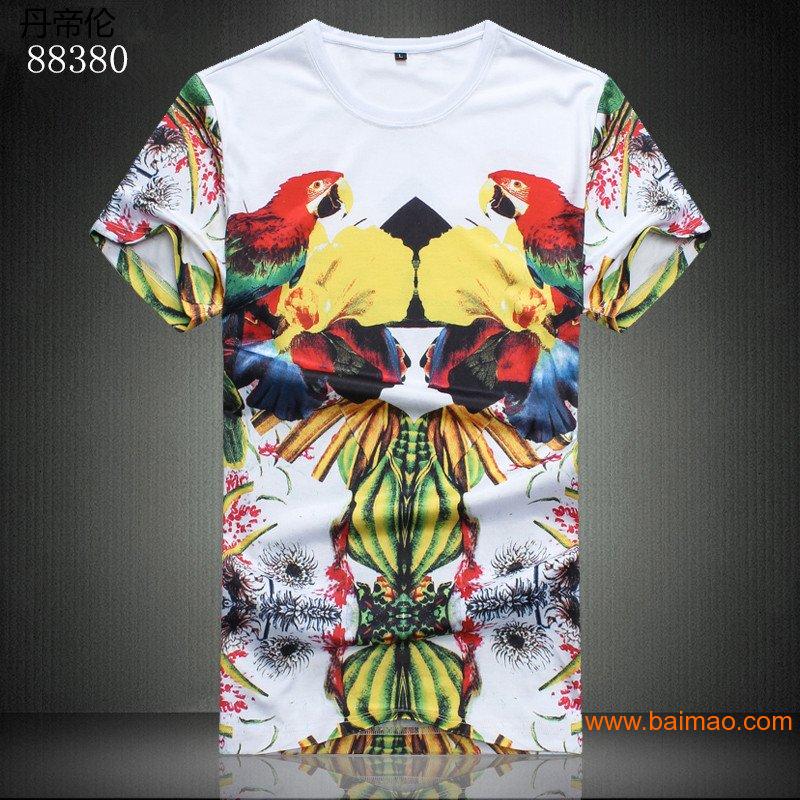 夏季男士潮流新选 史蒂芬鹦鹉丝光棉3D数码印花短袖T恤